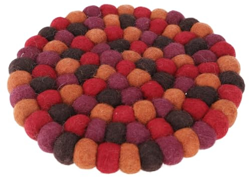 Filzuntersetzer aus Filzkugeln, Dekoration rund Ø 20 cm, rot/bunt | 100 % Wolle, schmutz- und wasserabweisend, handgefertigt, pflegeleicht, ideal für Gläser und Flaschen.