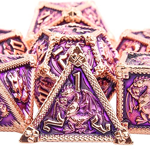 SIQUK 7 Stücke Metall Würfel Set DND Polyedrisch D20 D12 D10 D% D8 D6 D4 für RPG D&D Dungeons and Dragons, Violett