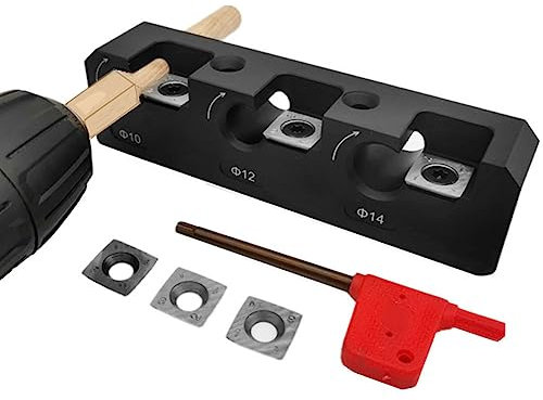 QUTBAG Dübelmacher-Vorrichtungssatz, 3-in-1-Holzbohrer-Locator-Vorrichtungssatz mit Hartmetallklinge, Verstellbarer Bohrführung, Holzbearbeitungswerkzeuge für Bohrführungs-Locator φ10/12/14mm