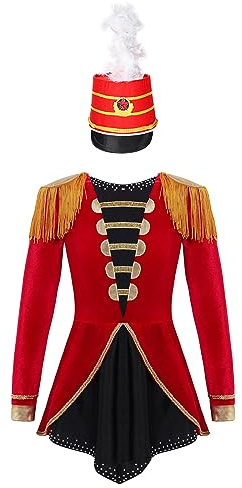 Zaldita Justaucorps Déguisement de Cirque Magicien Enfant Fille Garçon Body Combinaison Ringmaster Leotard Ballet Déguisement Monsieur Loyale Carnaval Fête Halloween Rouge A 9-10 ans
