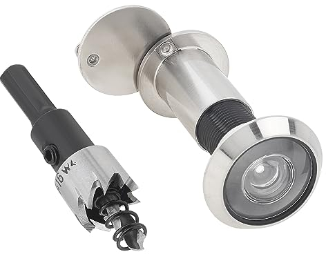 HOJLKLD Spioncino per porta In ottone 16 mm 200 gradi Spioncino ad Angolo di ampia vista Con trapano Per spessore porta 35-60 mm (Nichel spazzolato)