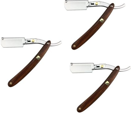 FOMIYES 3stücke Holzgriff Rasierer Für Herren Manuelles Edelstahl Rasiermesser Für Friseursalon Vintage Klapp-rasierer Für Präzises Rasieren Ohne Klingen Für Bart Haarschnitt Und