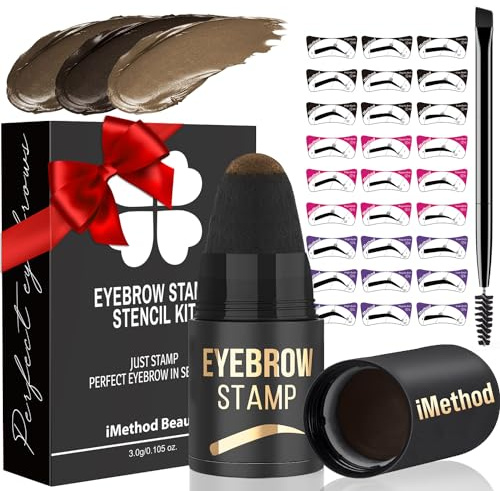 iMethod Augenbrauen Stempel und Schablonen Kit Augenbrauen Stempel und Shaping Kit für Perfekte Braue, 27 Augenbrauenstempel Schablonen Kit, Langlebig, Wasserdicht, Einfach zu verwenden, Light Brown