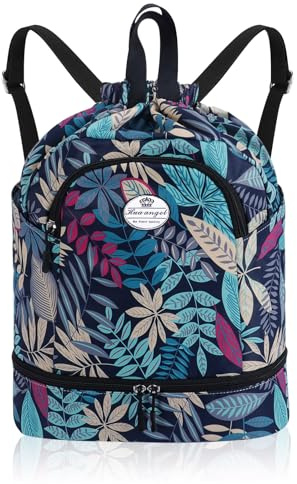 HUA ANGEL Leichter Rucksack Mit Kordelzug Sportrucksack Damen Mit Schuhfach Und Nassfach Wasserdichter Beutel Mit Kordelzug Für Reise Schwimm Training Beach Yoga Basketball FußBall