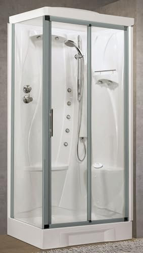 Novellini New Holiday 2P+F Hammam 100 x 70 cm Cabine de douche multifonction ouverture coulissante assise droite mitigeur thermostatique verre transparent profil Silver hydromassage sauna hauteur