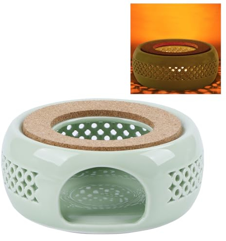 Teapot Warmer, Ceramic Teapot Heater with Cork Cushion Coffee Tea Warmer for Glass, Stainless Steel, Ceramic Teapot and Other Heatproof Dish Warming Use, Green
