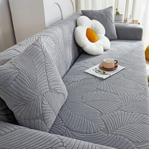 TANYAZ Sofabezug 1 2 3 4 5 Sitzer, Stretch Sofa Überzug rutschfest Sofaüberwurf Mit Armlehnen ，Verdickter Jacquard-Samt Couchbezug, Easy Fit Universal Möbelschutz (Color : Dark Gray, Size : 5 Seater)