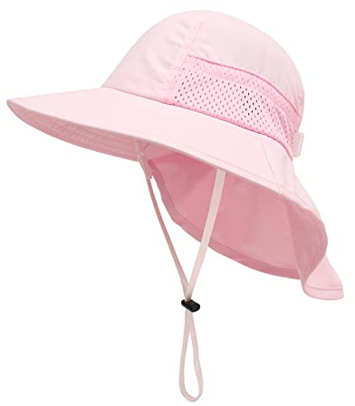 SEYUFN Baby Sonnenhut Mädchen Jungen Halskappe Kinderschutz Eimer Hüte Atmungsaktiver Baby Mädchen Strandhut Kleinkind Sommerhut (L(6-12 Jahre), C-Rosa)