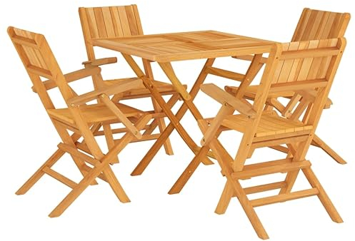 Makastle 5-TLG. Gartenmöbel Set Stühle mit Tisch, Garten Sitzgruppe für 4 Personen, Essgruppe Sitzgarnitur Gartengarnitur Garten Loungemöbel für Terrasse und Balkon, Massivholz Teak