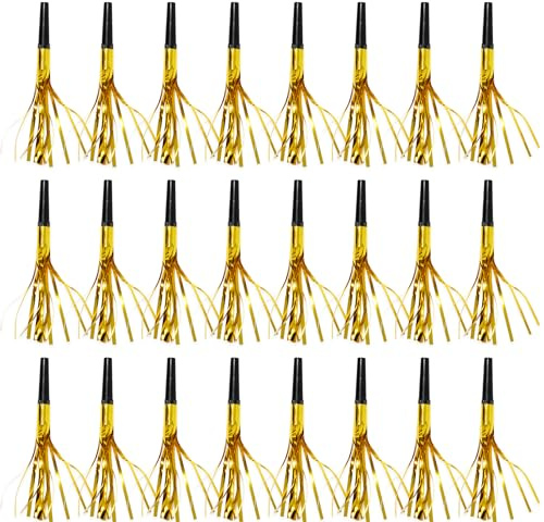50 Pcs Metallic Fringed Party Blowers Noise Makers Gold Black Blowout Whistle Noisemakers New Year Eve Birthday Party Favor Supplies Events