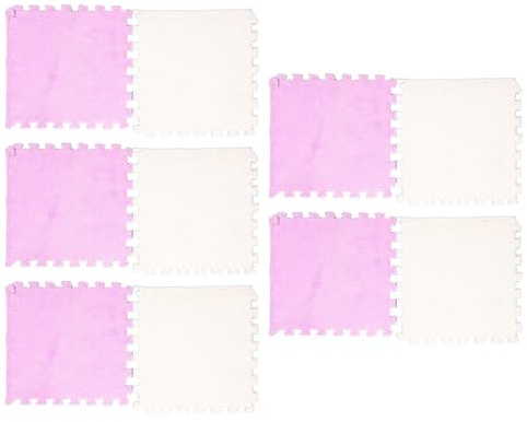 Flauschiger Fliesen-Teppich, Spielmatte, Schaumstoff-Fliesen-Bereichsteppich, rutschfest, Schneidbar, Verdickter Weicher Plüsch, 10 Stück für Schlafzimmer (lila weiß)