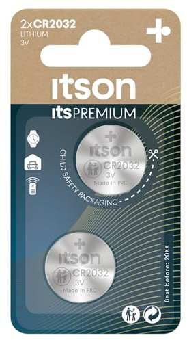 ITSON, CR2032 Batterien, 3V, Knopfzellen, 2 Stück, am besten für AirTag, Autoschlüssel, Uhren und Herzfrequenzmesser