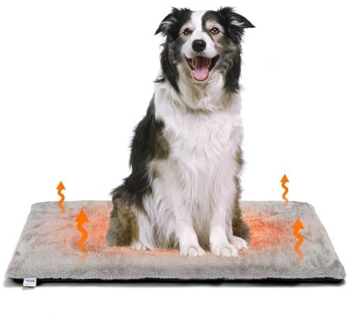 Nobleza Selbstheizende Hundematte für Hunde & Katzen, Haustiere Wärmematte Winter, Hundekissen für Hundebetten aus Verdicktem Memory-Schaumstoff, Mit Waschbarem, Weichem Plüschbezug, Grau, 91x58x4 cm