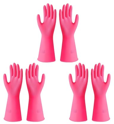 LUNCHS 3 Paare Putzhandschuhe Längerer Und Dickerer Typ Gummihandschuhe Weich Und Bequem Haushaltshandschuhe Atmungsaktiv(Rot,M)