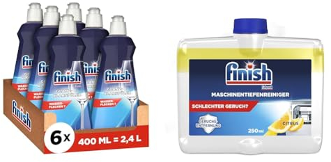 Finish Glanz- und Klarspüler für strahlendes und trockeneres Geschirr – 6 x 400 ml + Finish Maschinentiefenreiniger Citrus gegen Kalk und Fett für eine saubere Spülmaschine - 1 x 250 ml