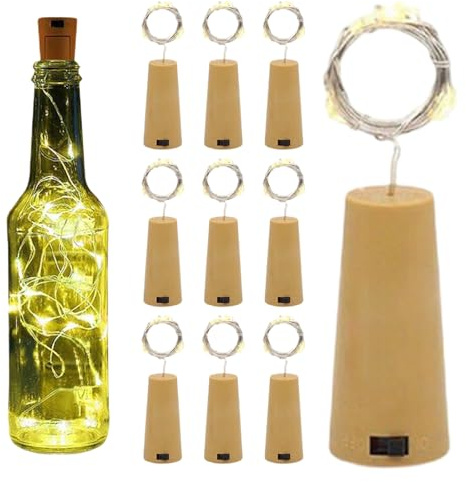 Cork Lights for Wine Bottles | Wine Bottle Lights - Pack of 10 20 LED Wine Bottle Lights, Wine Bottle Lights with Cork Stopper, Fairy Lights, T Lights