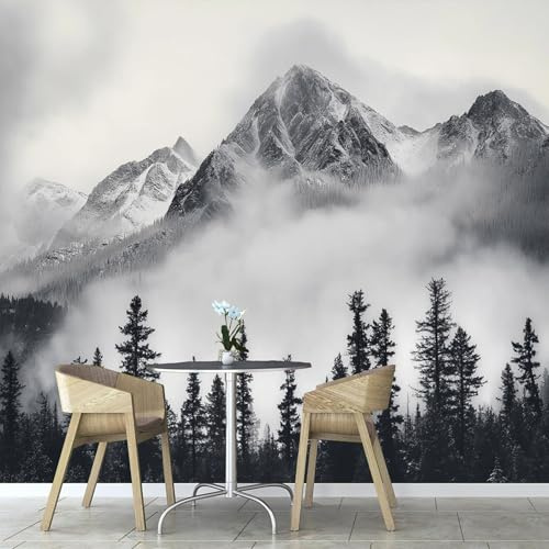 Papel Pintado Pared 3D Papel Tapiz, Niebla Bosque Montañas Nevadas. Naturaleza tejido seda Fotomurales 3D Papel Pintado Pared Dormitorio Murales Wallpaper 350× 256 cm