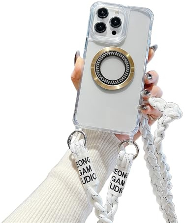 Emlivi Magnetisch Handykette Hülle für iPhone 16 Pro Max Kabelloses Laden Necklace Handyhülle TPU Case mit Kordel zum Umhängen Stoßfest Schutzhülle mit Band für iPhone 16 Pro Max, Weiß