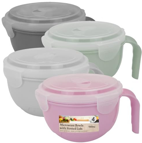 D.A.Y. Republic 4pk Microwavable Food Bowls, Ideal for Soups, Pack Lunch, Travel, BPA Free 940ml with Airtight Lid and Handle, Dishwasher, Freezer and Microwave Safe