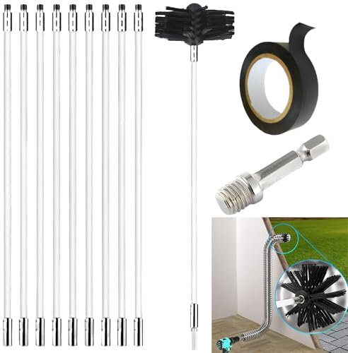 CXAFQ 12 Pcs Chimney Cleaning Brush Kit, Flexible Chimney Sweep Kit, Sink Unblocker, Suitable For Chimneys, Hood Ducts, Boiler Walls, Dryer Vents, Sewage Pipe Sweeping Kit, One Brush For Multiple Uses