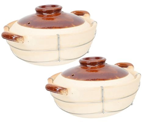 Alipis 2piezas Olla De Barro Con Mango Para Persona Resistente Altas Temperaturas Para Guisos y Arroces Individuales Tapa Para Cocina Casa