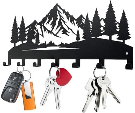 LdawyDE Schlüsselbrett, Schlüsselhalter aus Metall 30 cm Schlüsselhaken Wand mit 7 Haken (4 cm Abstand) Key Holder Schlüsselaufhänger mit Muster für Wandhaken Dekor
