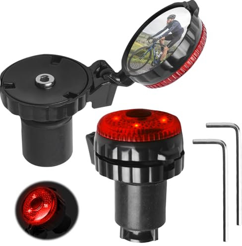 2 Stück Fahrradspiegel mit Blitz: WIYETY Klein 360° Drehbar & Klappbar Rückspiegel, Fahrradrückspiegel, Lenkerspiegel für Fahrrad-Lenkerenden, Fahrradspiegel für Lenker 16-22mm