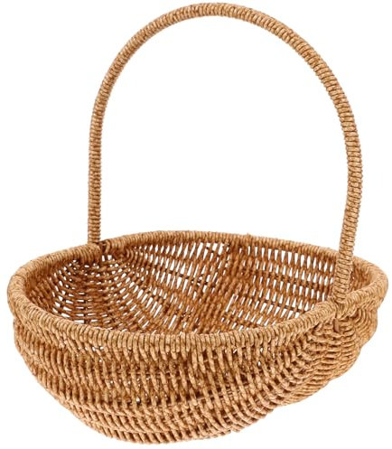 Supvox Einkaufskorb Kleiner Picknickkorb Obstschalen für die Theke Stroh ablagekörbe aufbewahrungs körbe Obstkorb Frucht gewebter Halter Dessertkorb Kunststoff-Rattan Wiederverwendbar