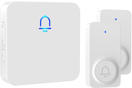 SECRUI Wireless Doorbell, Electric Cordless Plug in Receiver Door Bell Chime Kit with 2 Push Buttons, Battery Operated at 1000ft Long Range, 32 Chimes 5 Volume to Choose, White