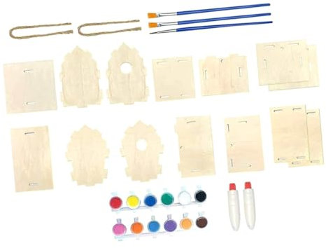 Generisch 1 Satz holzhaus selber bauen Vogelkäfig Vogelhaus malen Glockenspiel Vogelfütterer bastelset basteln für Windspiel-Ornament Vogelhäuschen selber malen Hanfseil