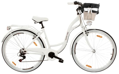 Goetze Mood Alu Damenrad 28 Zoll, 7-Gang mit Korb | Aluminiumrahmen, Tiefeinstieg, Shimano-Antrieb, V-Brakes, LED-Beleuchtung, Reflektoren, Gepäckträger, Korb