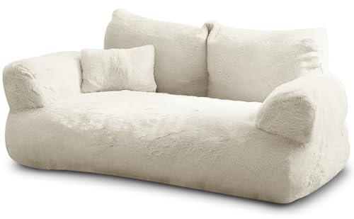 noviclass® Katzensofa Simba Katzen Hundesofa | Inklusive Mini-Kissen | 70x48cm | Katzenbett Hundebett kleine Hunde | Flauschig ausreichend gefüttert | Bezug abnehmbar (Creme)