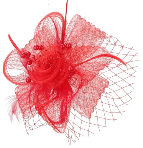 DRESHOW Fascinator Hüte für Damen Pillbox Hut mit Schleier und Gegabelten Clip Cocktail Tea Party Kopfbedeckung