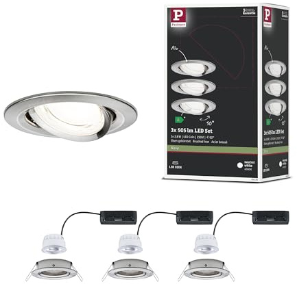 Paulmann LED Einbauleuchte Nova Coin 3er-Set rund 84mm 50° 3x2,8W 3x505lm 230V 4000K Eisen gebürstet 92456
