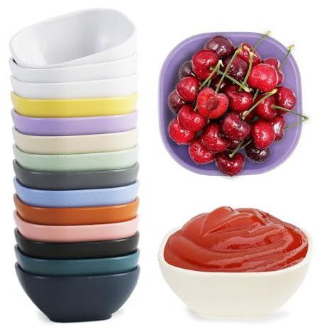 Mulaibdin 14 Pcs Dipping Bowls Plastic, Dip Bowls Small, Soy Sauce Dish, Reusable & Unbreakable Serving Prep Bowls for Dips, Mini Tapas Snack Dishes Coloured for BBQ, Party, Dishwasher Safe