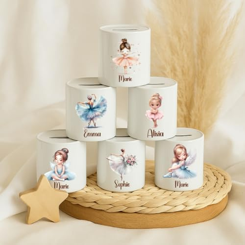 Spardose Mädchen personalisiert mit Namen – Ballerina Motiv – Kinder Spardose Keramik – Geschenk zur Taufe & Geburt – Sparschwein Kinder – Taufgeschenk Mädchen – Geldgeschenke Geburtstag
