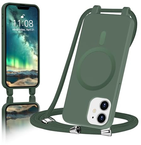ColasGalys für handykette iPhone 12 mini Hülle mit Band Magnetisch Kompatibel mit Mag Safe für Handyhülle iPhone 12 mini mit Band Kratzfest TPU Silikon grün