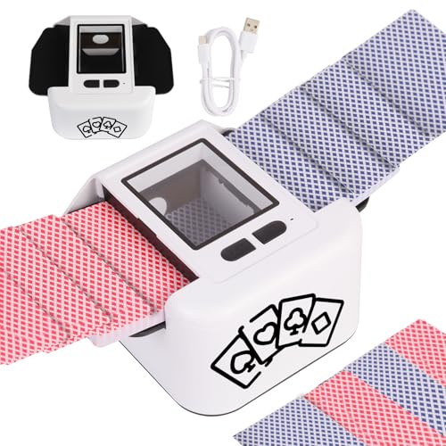 Wiederaufladbar Automatischer Kartenmischer für 2 Decks, Geräuscharm Elektrischer Kartenmischer mit Auto & Manuell, Tragbar Kartenmischmaschine für UNO Romme Phase 10 Skip-bo etc Karte (Style 03)