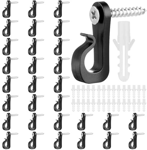 FAYAHAR 30 Piezas Alcayatas Q-Hanger, Ganchos de Tornillo, Negro | Fácil de Atornillar, Fijación Firme, Ahorra Espacio, Pequeño Alcayatas, para Pared y Madera, Colgar Luces