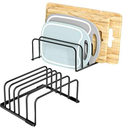 Vurixfo 2 Pcs Chopping Board Holder, 5 Slots Cutting Board Rack Stand | Metal Chopping Boards Organizer, Black Cutting Boards Holder, Vertical Plate Rack, for Kitchen Cupboard