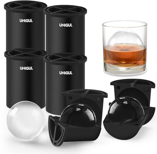 Clear Ice Cube Maker, 2.5 Stainless Steel Crystal Clear Ice Ball Maker, Non-BPA Silicone Ice Cube Molds for Whiskey Easy Release Ice Maker, Bourbon Gifts for Men (Black, 4 PACK)