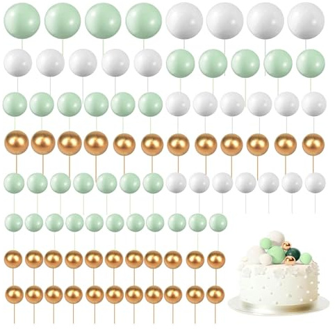 yolzhxe 108 stycken tårtdekorationer, tårtbollar, skumbollar till tårta, tårtdekorationer för födelsedag, bröllop, fest, babyshower, alla hjärtans dag (grön/vit/guld)
