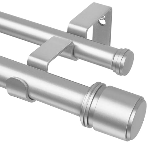 HOTOZON Vorhangstange 2 Läufig 90-182 cm, Gardinenstange Doppelläufig Silber mit Klassischem Endstück, 25 mm Gardinenstangen Ausziehbar mit Halterungen für Wohnzimmer, Küche, Schlafzimmer