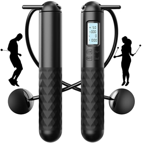 DONGTATA Cuerda para saltar sin cable con contador cuerda de saltar fitness con pantalla LCD bolas con peso rodamientos de bolas para entrenamiento cardio casa gimnasio adultos adolescentes (Negro)