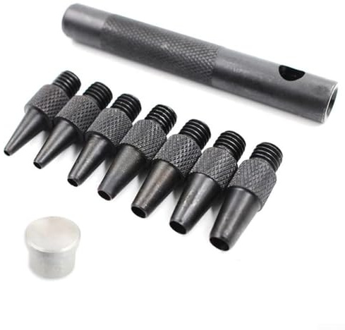 Austauschbares Leder-Lochstanzwerkzeug-Set 9-teilig für Flach- und Hohllochstanzen, geeignet für Handwerk, Modellierung, Hausreparatur, Druckknöpfe, Nieten, Ösen, Gürtel