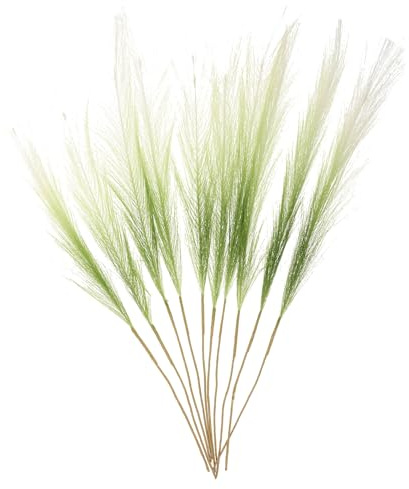 TOPBATHY Lot de 10 Pièces de Fausses Herbes Pampa Jaune-Vert, Décorations en Fausse Herbe pour Maison et Mariage, Arrangement Floral en Plumeaux Artificiels Résistants et Légers pour Vase