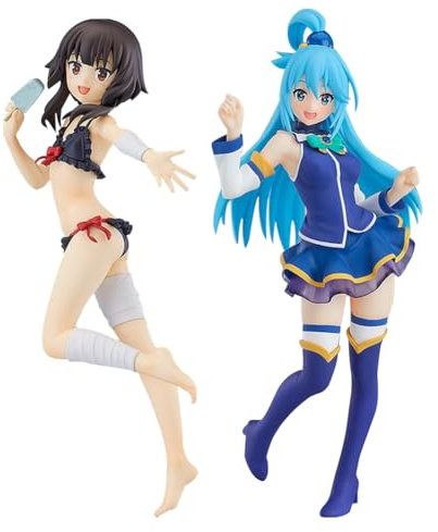 DEXSHUN 2 st Megumin figur anime en explosion på denna underbara värld baddräkt megumin/aqua figurer stående hållning PVC merch modell bordsdekoration gåva
