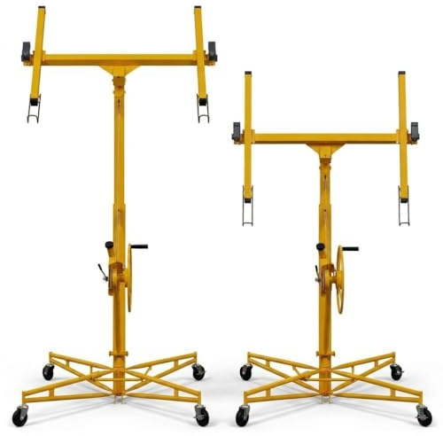 16FT Drywall Lifter Sheetrock Lift, Heavy Duty 150LBS Panel Hoist Jack, 360° Adjustable Telescopic Arm, 3 Lockable Wheels, Rolling Drywall Panel Lifting Tool for Sheetrock Installation