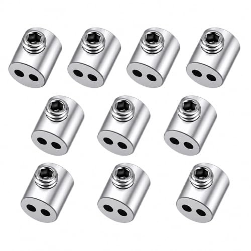10 Pack Wire Rope Cable Clamps, Double Hole Metal Hanging Cable Clamps with Adjustable Screws, Silver Cable Grippers for Picture Hanging, Signage, Lighting, Display Suspension and DIY Fixing