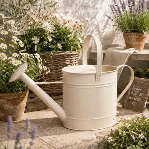 Annaffiatoio decorativo, in metallo, per innaffiare il giardino, vintage, crema, 7,5 litri